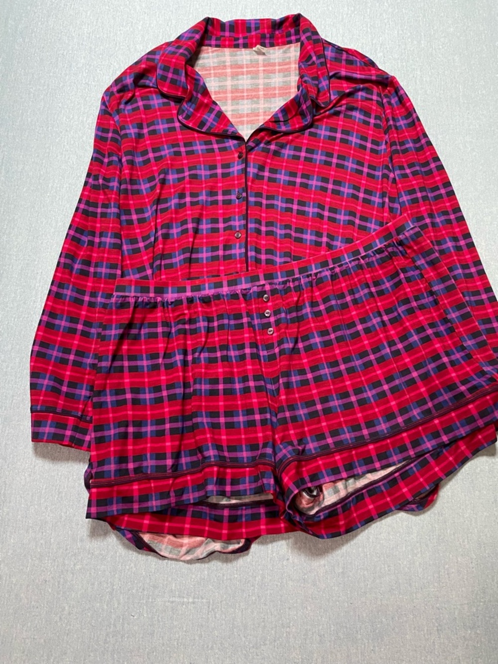 Parade Plaid Print Pajama Button Long Sleeve and Short Set Size 2XL